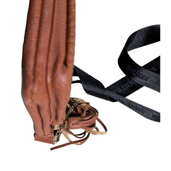 Steve Madden Cognac Crossbody Purse Monogram Brown Leather Tassle Bglamm - Picture 4 of 11